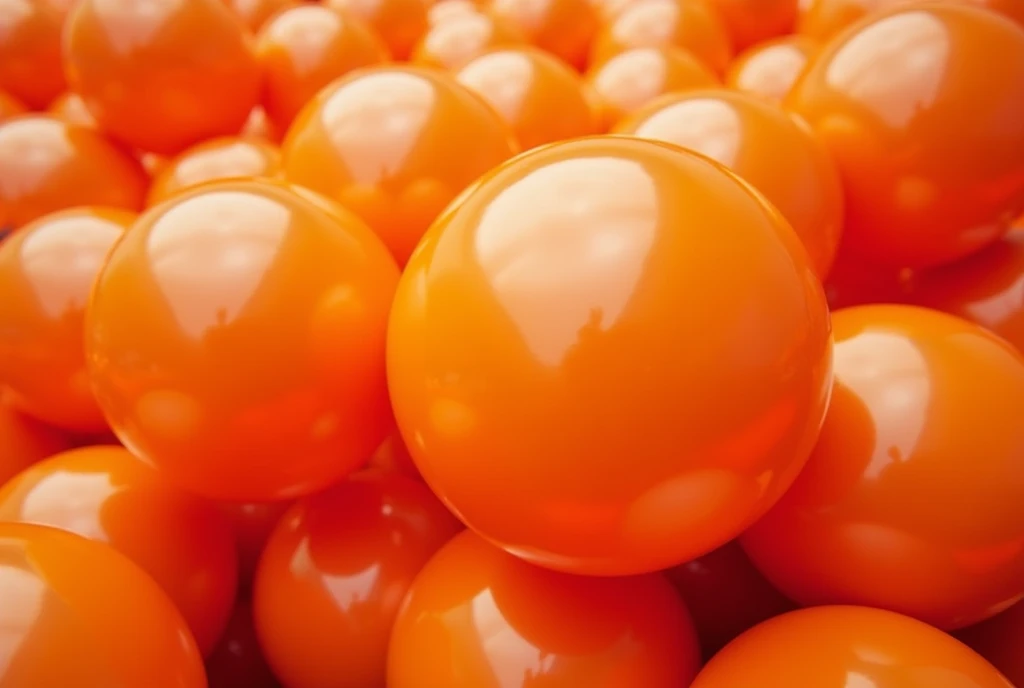 Orange big inflatable balls, realistic photography advertising, high detail