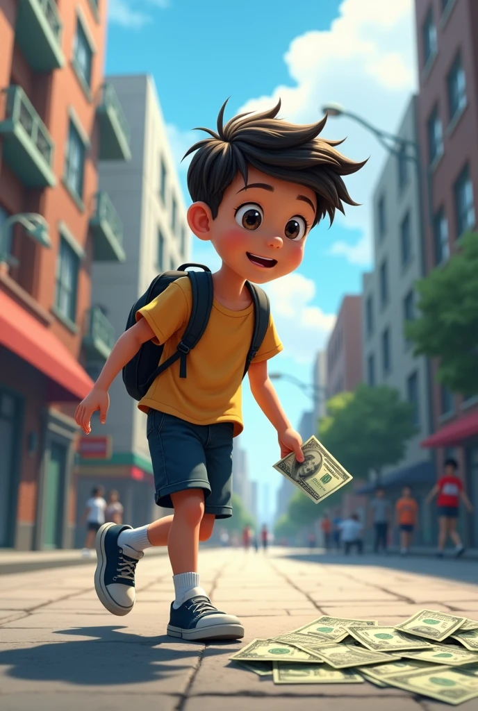 A boy student saw a hundred bucks on the street