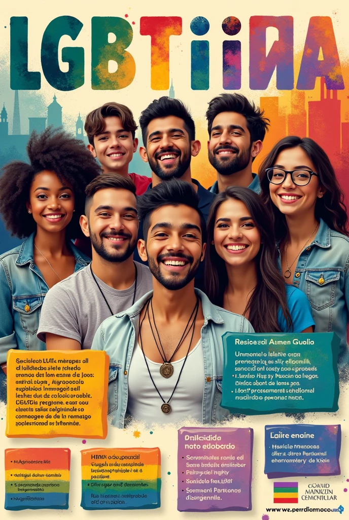 Create a poster with images and text in Spanish, that promotes strategies for LGBTIQ inclusion+ in social and personal spheres of the country Mexico