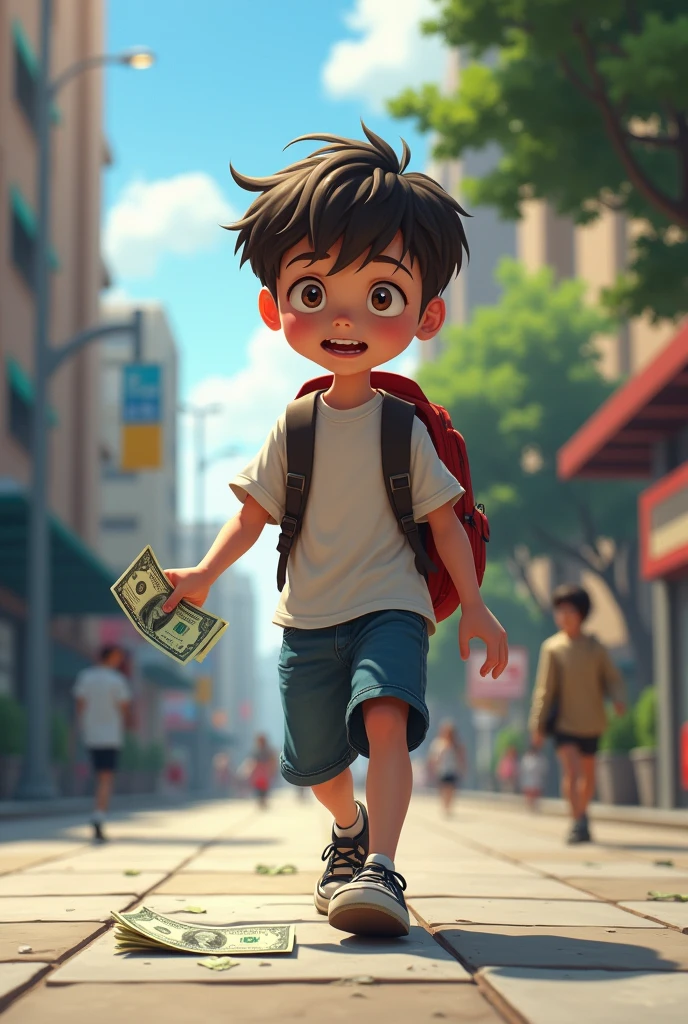 A boy student saw a hundred bucks on the street