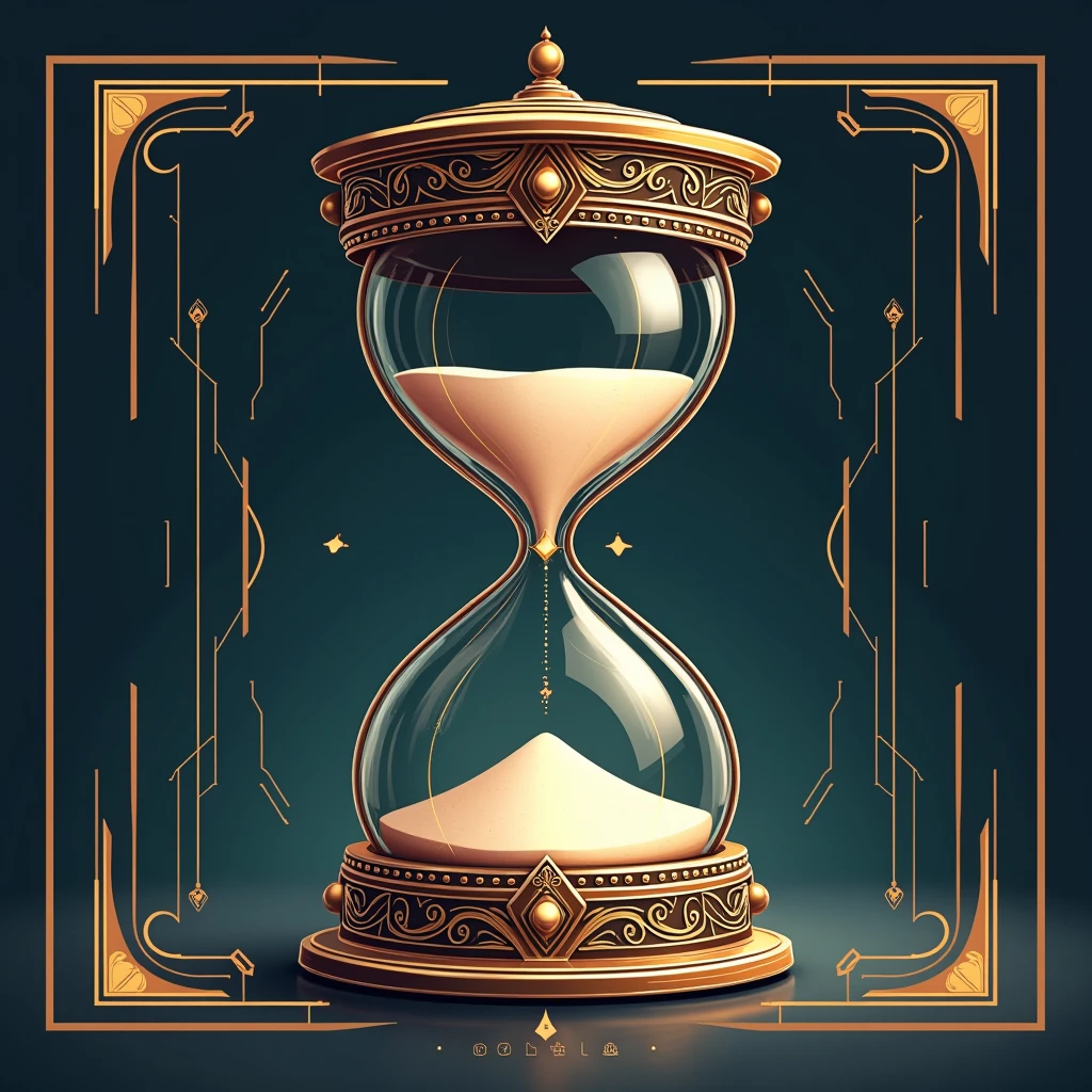 Realistic logo of An ancient hourglass with futuristic vector backgrounds.