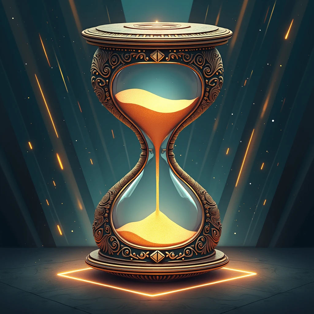 Realistic logo of An ancient hourglass with futuristic vector backgrounds.