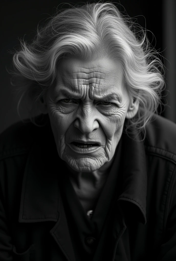 Upset and angry woman, 80&#39;s vintage black and white image 