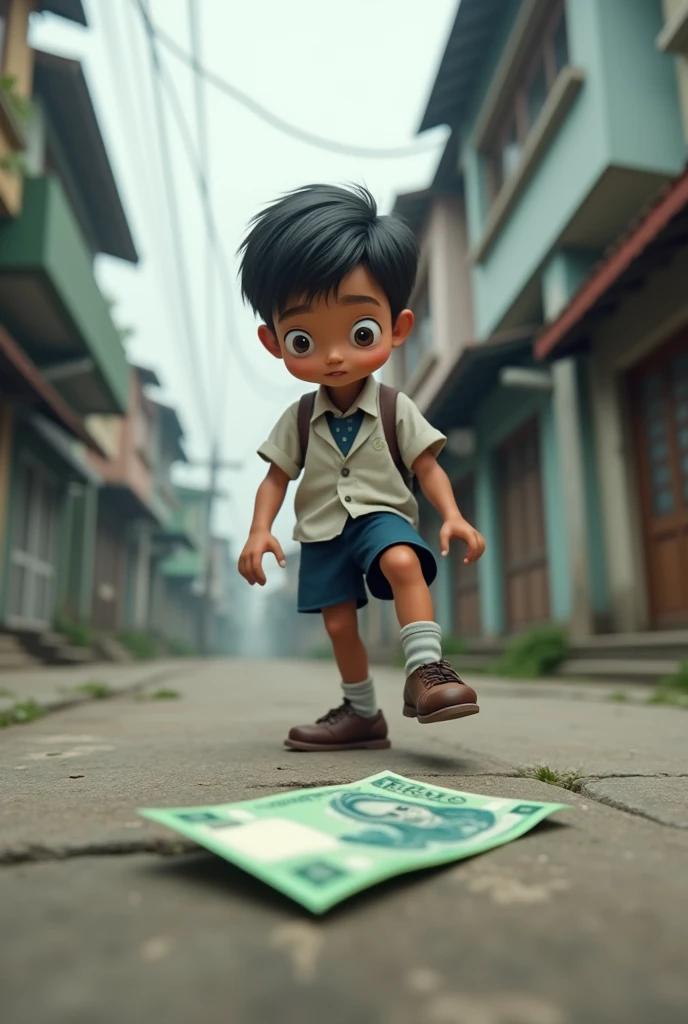 A boy student saw a hundred taka on the street