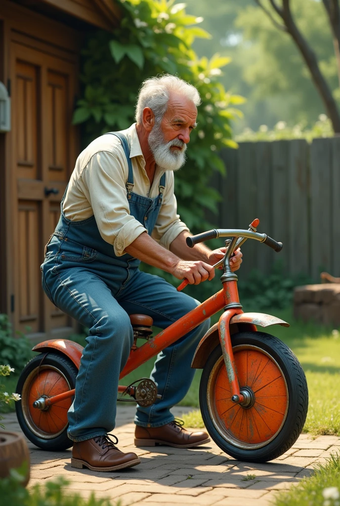 A man painting his tricycle