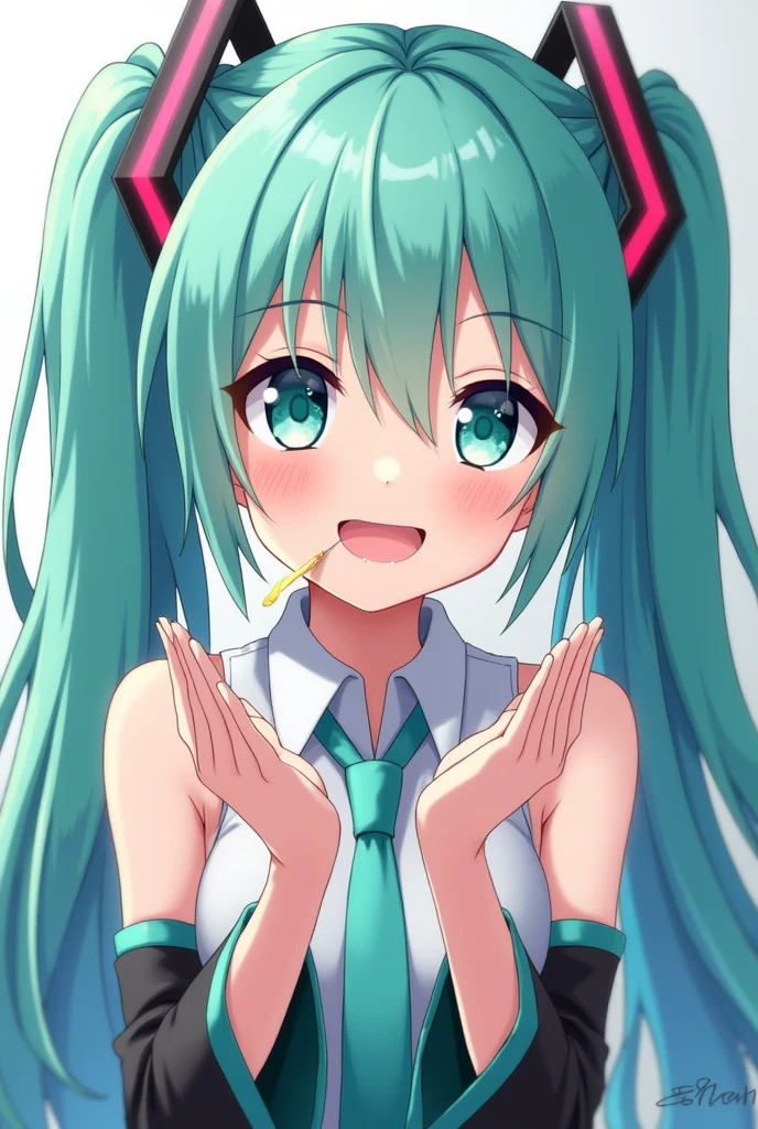 Hatsune Miku smiling with cum in her mouth