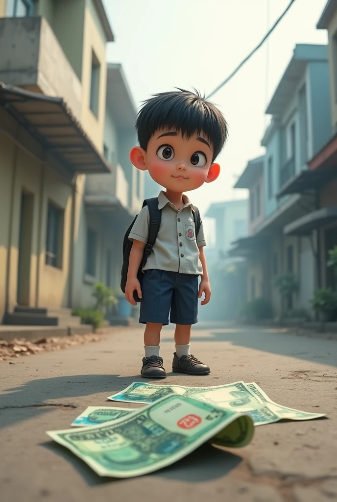 A boy student saw a hundred taka on the street