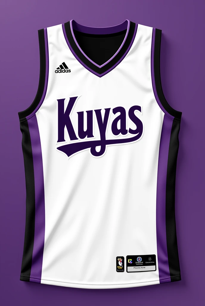 Jersey team name kuyas colored white purple text and black purple lining