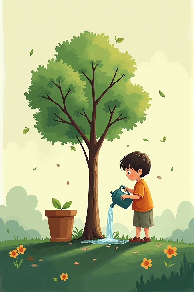 Create an environmental themed poster Add a child watering a tree