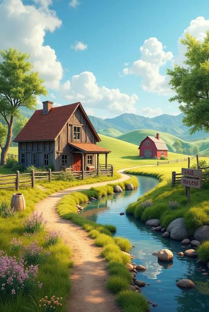 Create a country-themed 3D image with multiple elements and a text editing field