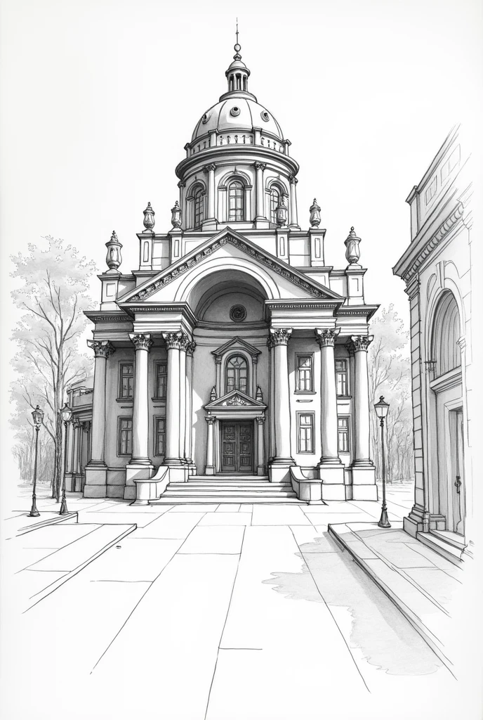 Make 1 sketch type drawing of this Frontal or single point perspective on the drawing