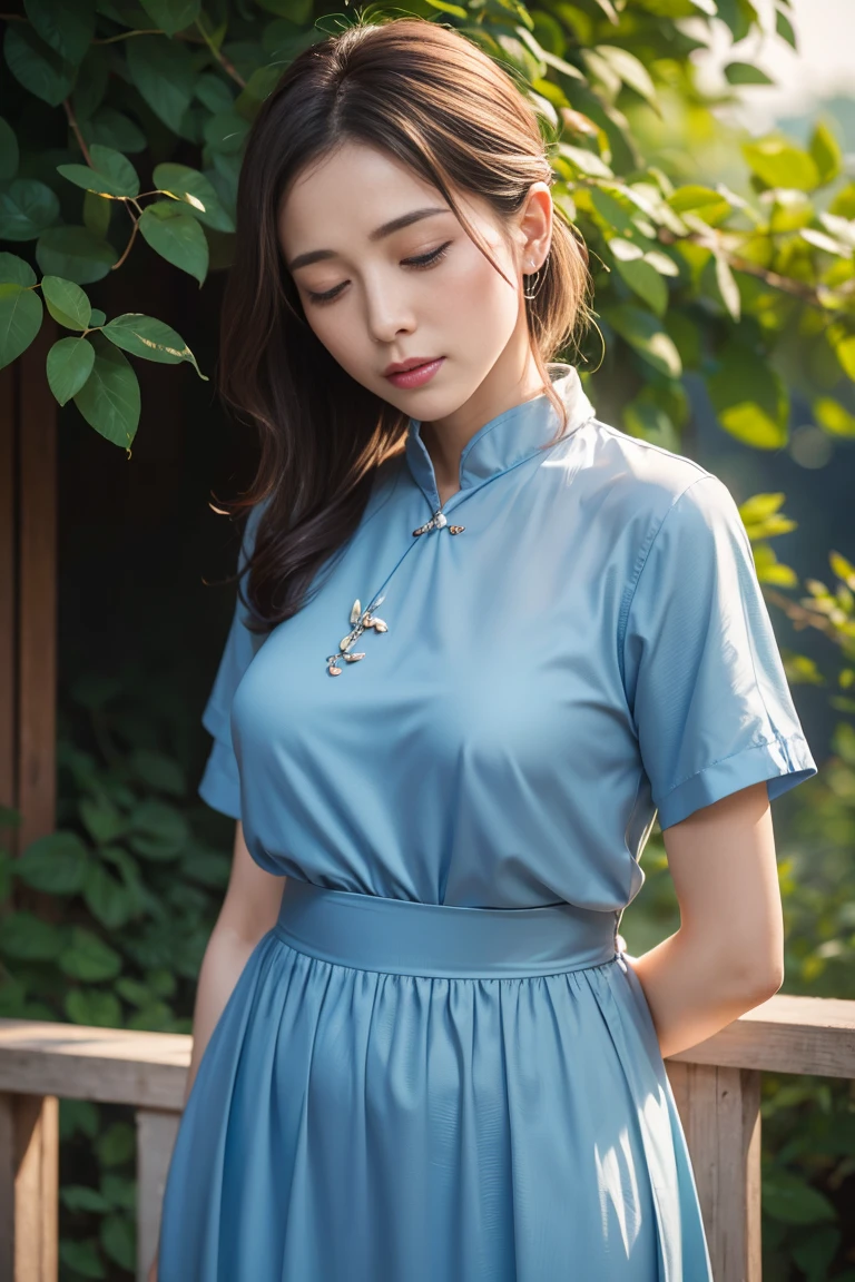 Highest quality, 8k resolution, masterpiece, Professional photography, Beautiful 40 year old woman, hazy consciousness、close your eyes、Standing with arms behind back in China's mysterious underground torture chamber, Completely ?????、Portrait Photography, (((Look forward))), Wrinkles around the eyes, Slender and soft body, pubic hair、The most elegant and beautiful long hair, Ultra-high resolution glossy skin