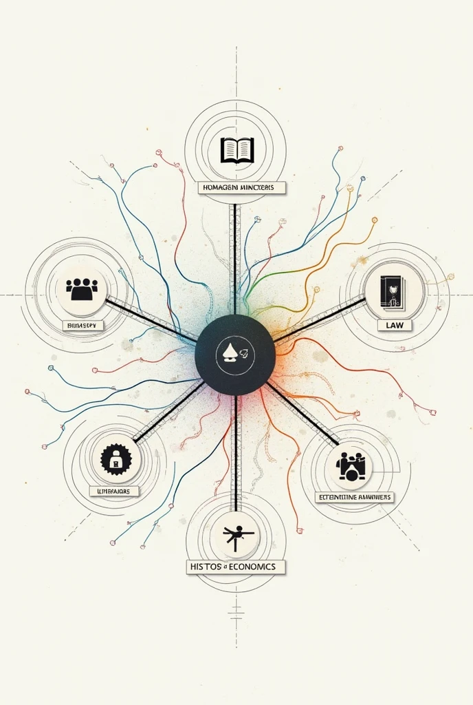 Asme a conceptual map of humanities with the ramifications of, philosophy, right, literature, History and economy Just with what I asked for, don't add anything