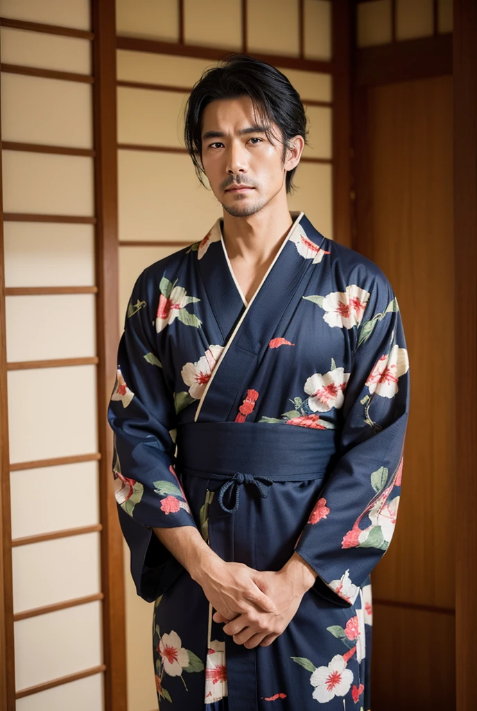 (Photorealistic: 1.2, Best Quality, 8k, Wet: 1.3), (Male: 1.3, 20 years old, Soji Okita, wearing only a Yukata with nothing underneath, Katana, Sweat: 1.2, Wet: 1.2), Actor, asian male, Fine Skin, (Film Lighting), light skin, Soft Light, Double Eyelids, (Seductive)