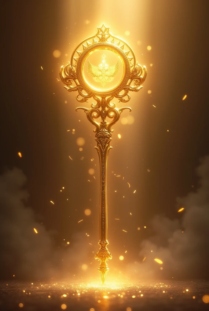 Staff made of gold, divine gold of the heavens with details with the best quality best effects best shadows best lighting 8k 