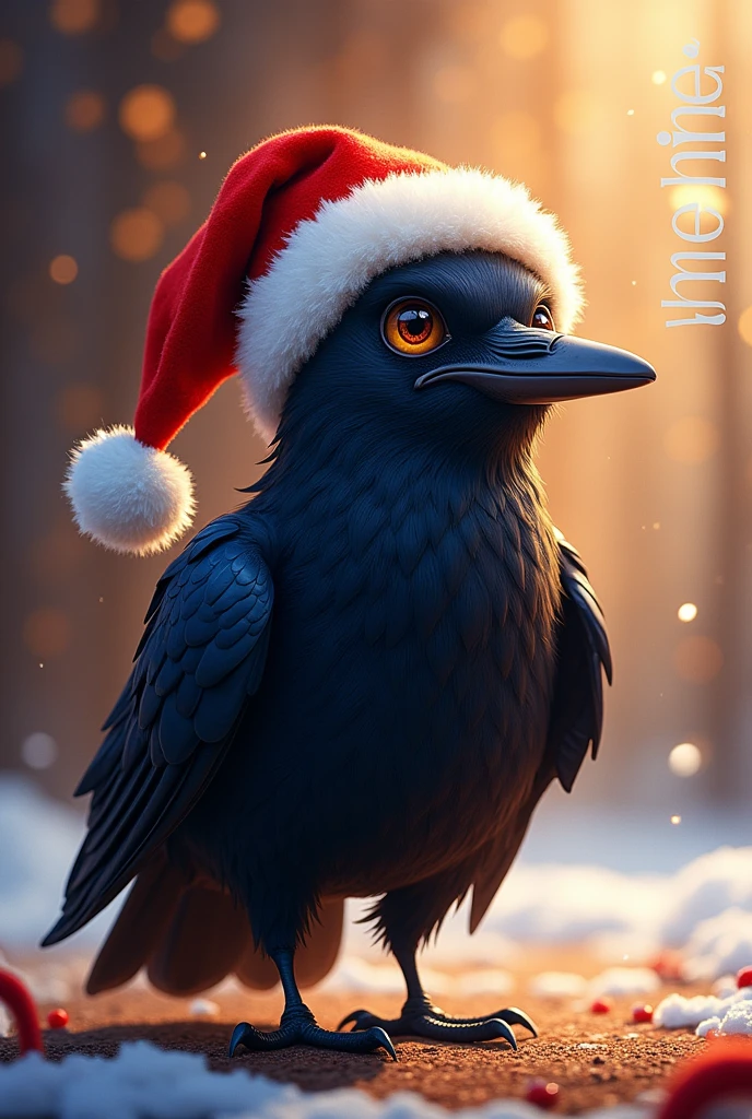 A ave Ema, without being a drawing, wearing a santa hat and a text "Emma Noel"
