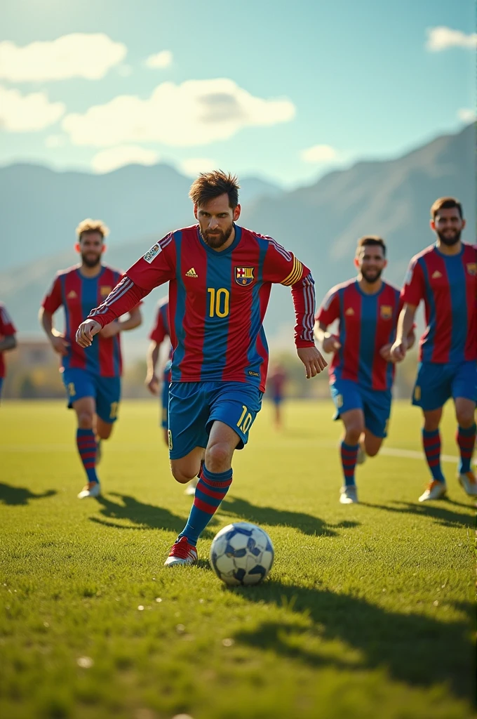 Messi playing football with uzbeks
