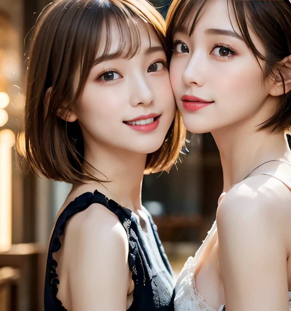 Highest quality、8k、Best image quality、Professional Lighting、Natural light、Ultra-high resolution、Clear photos、Beautiful and delicate skin、No makeup、thin、very cute３people々々、(Bian、same-sex love、Love Each Other)、White skin、(Very short hair:1.6)、Brown Hair、(Small breasts、Flat Chest)、Large erect nipples、Exquisite appearance、(Affectionate３people々々:1.8、kiss３people々々:1.8、Embrace each other:1.8、Put your lips on it:1.6)、Detailed Background、３people々々々idol group member:1.6、(Wearing white underwear:1.8、Small underwear、See-through underwear)、Full body photo、(Expressions of joy、Ecstasy)
