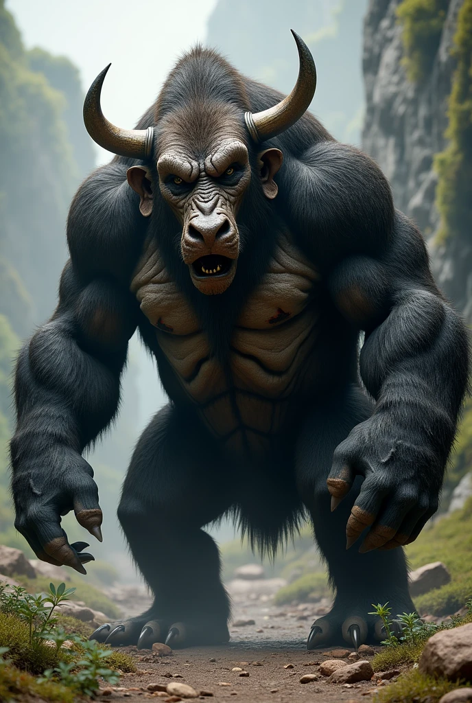 The combination of a bull and a gorilla and make it more realistic 
