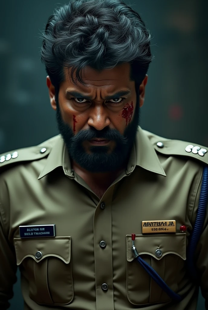 actor Prabhas smoking in cop uniform blood on Face dangerous intense look cinematic 4k