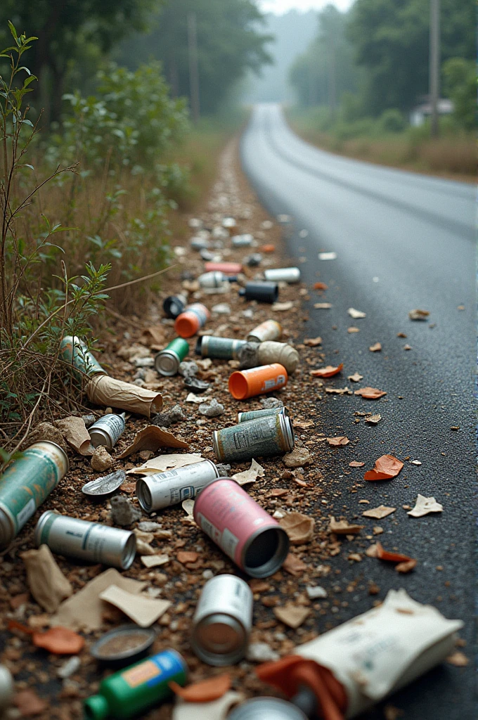 I want to image garbage scattered in rode side