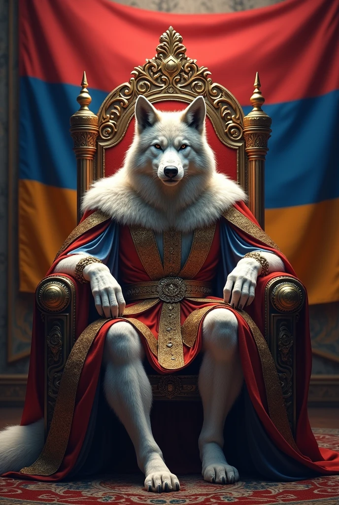 king wolf sitting on throne with flag of Armenia