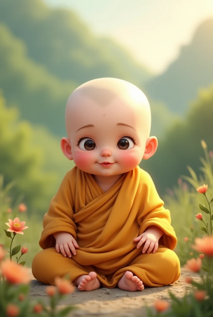 Cute baby monk with big belly