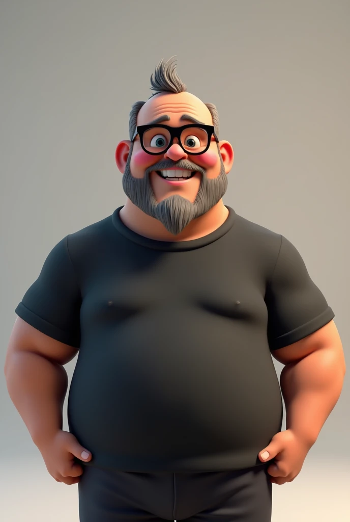 Cartoon character of a man wearing black glasses, camiseta preta, barba e bigode, gordinho, sorrindo, um personagem animado, Caractere estilizado, animation style rendering, 3D estilizado, Arnold Maya render, 3 d render stylized, T Rendering Keyshot thin muscular
