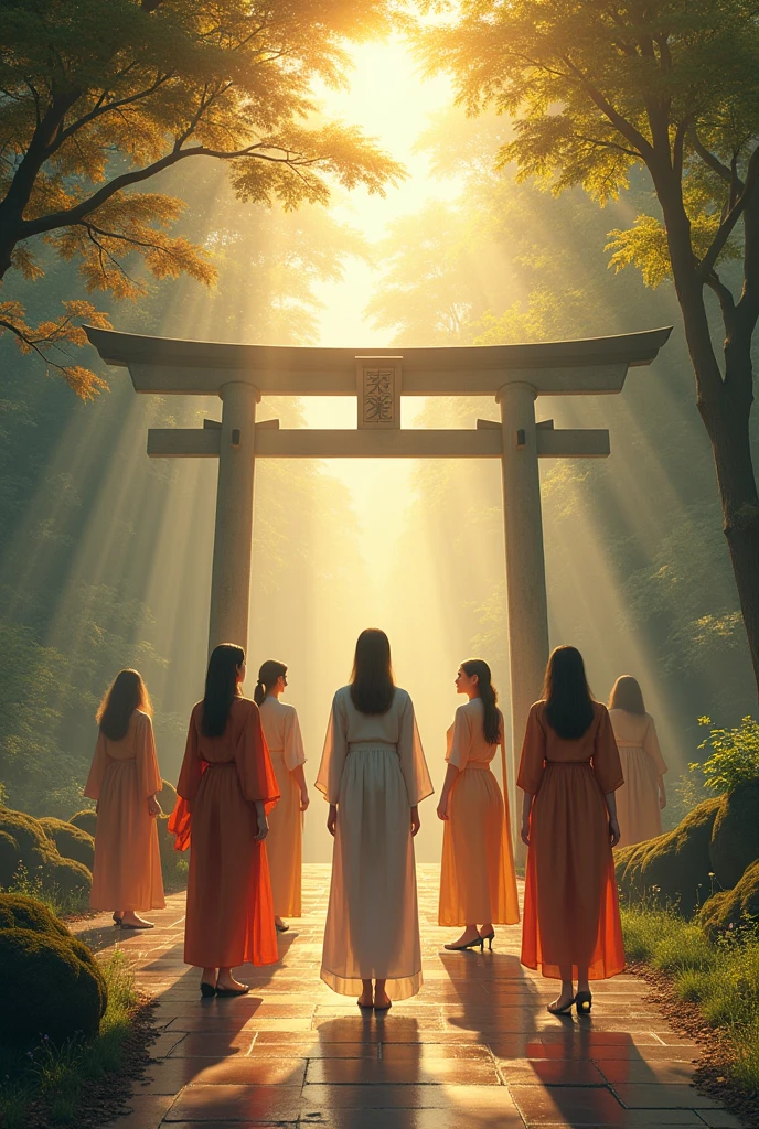 Modern women welcomed by the gods at Japanese shrines。
Light pours down from the sky and shines