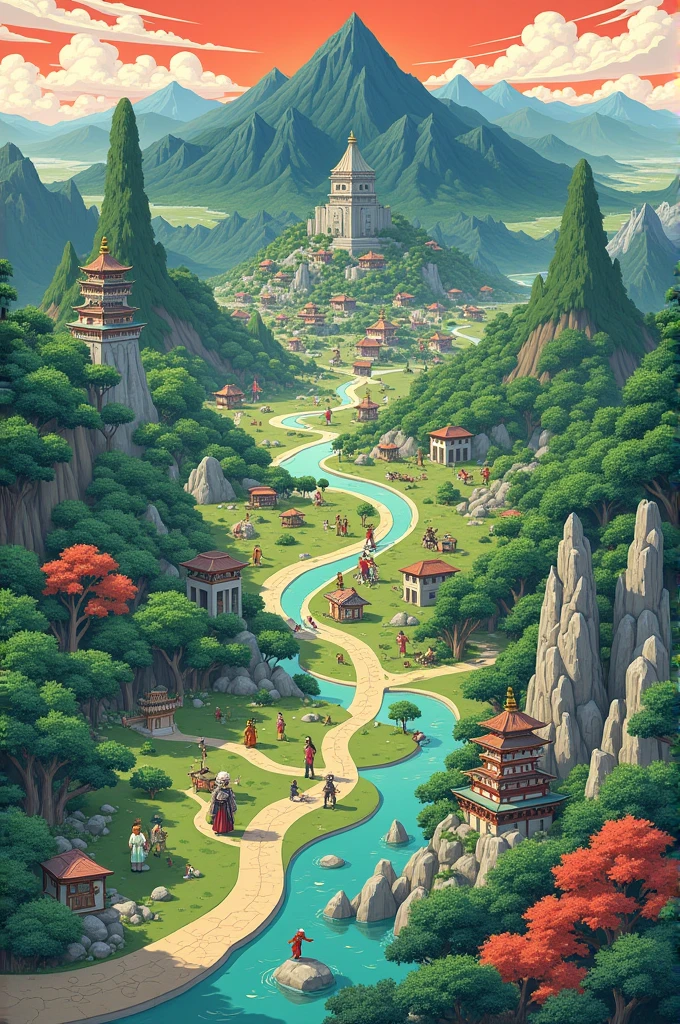Create a detailed Japanese style manga map
