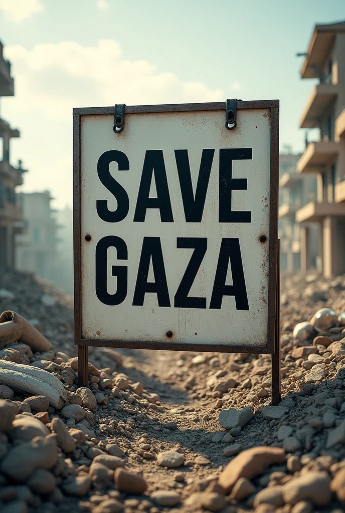 Créer moi une image avec Écrit Save Gaza avec des décombres