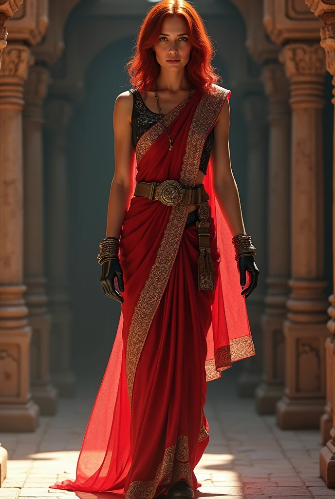 Black widow wears 
saree and going to mandir. 
