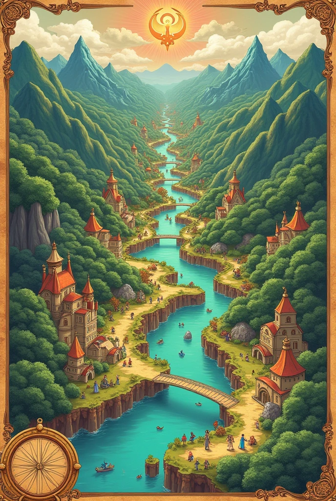 Create a detailed manga map in old style world map view