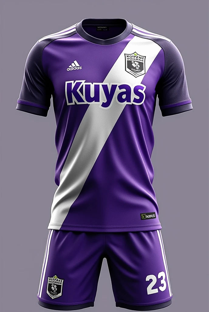 Jersey team name Kuyas purple color combine with white and black accents and lining paired with shorts number 23 and checquered accent on shorts
