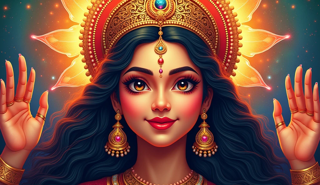 Goddess Durga Face in Happy Durga Puja Subh Navratri Indian religious header banner background