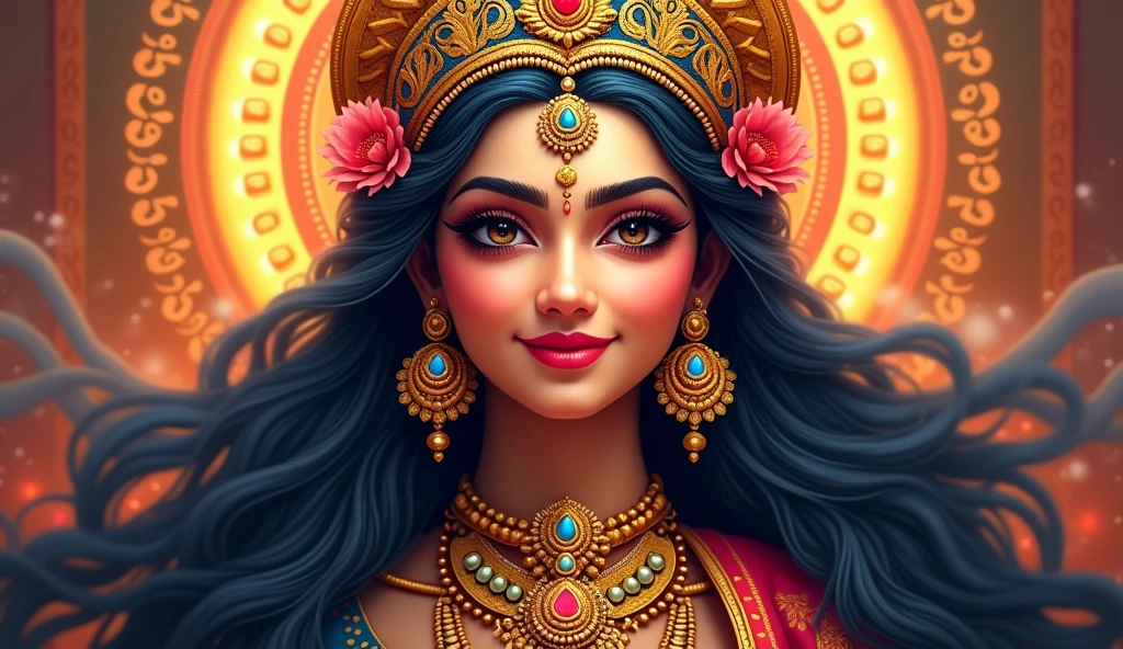 Goddess Durga Face in Happy Durga Puja Subh Navratri Indian religious header banner background