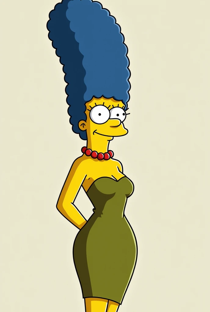 Marge Simpson Olive Green Dress, cartoon high heel shoe smile closed mouth, sexy and daring