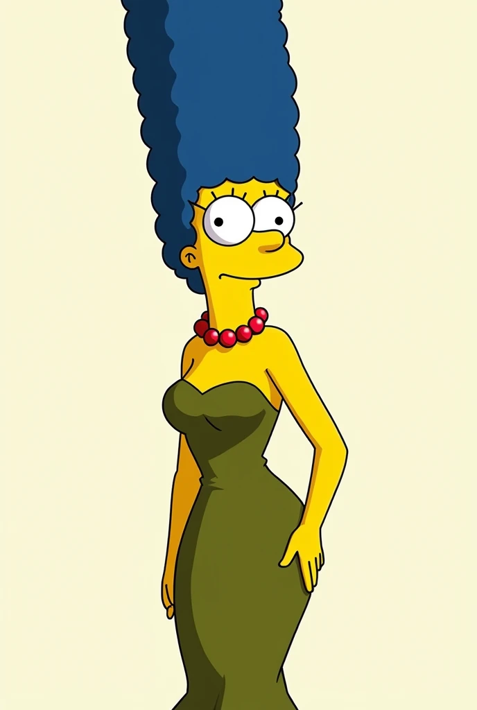 Marge Simpson Olive Green Dress, cartoon high heel shoe smile closed mouth, sexy and daring