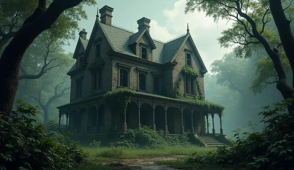 In the middle of a desolate jungle stood an old, decrepit mansion.