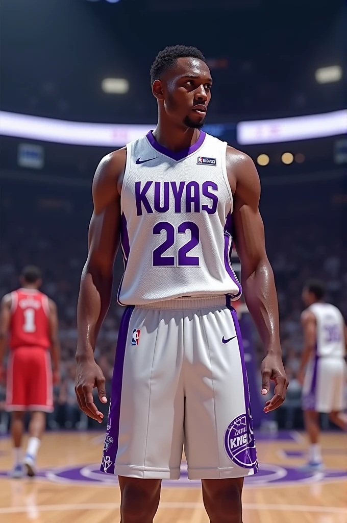 basketball jersey teamname KUYAS using sacramento kings jersey white with purple design