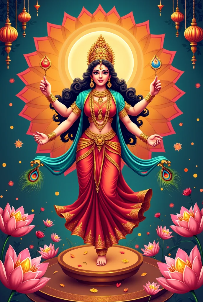 Illustration of Goddess Durga in Happy Dussehra Navratri background Template Design celebrated in Hindu Religion and festival of durga pujaBasic RGB