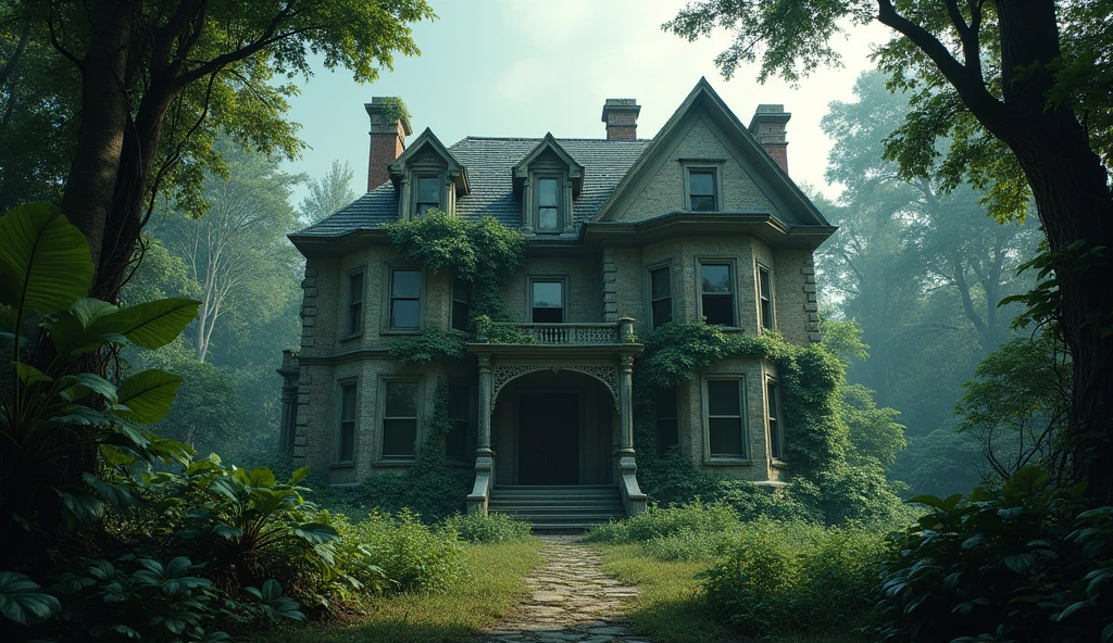 In the middle of a desolate jungle stood an old, decrepit mansion. With man