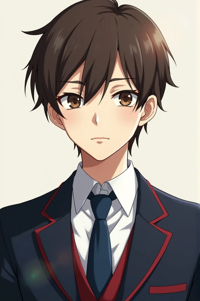 Kiyotaka Ayanokouji, Brown hair, (Brown eyes:1.5), male focus, (split bangs:1.5), short hair,
School uniform, jacket, tie, blazer, tie azul, shirt, shirt blanca, shirt con cuello, (Red blazer:1.5),