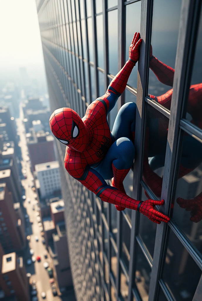 Spiderman jumping on building