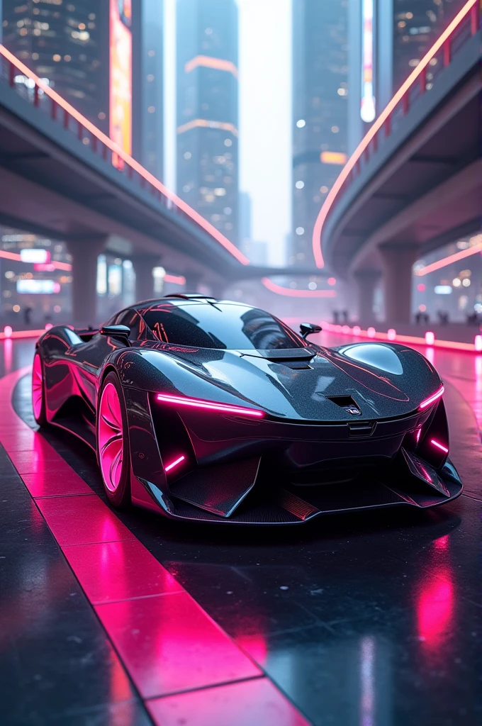 A black and pink futuristic car