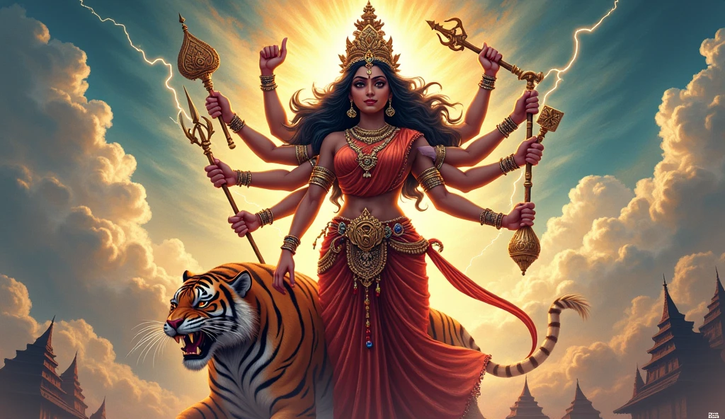 Banner, poster and header background design and illustration of goddess Durga 
