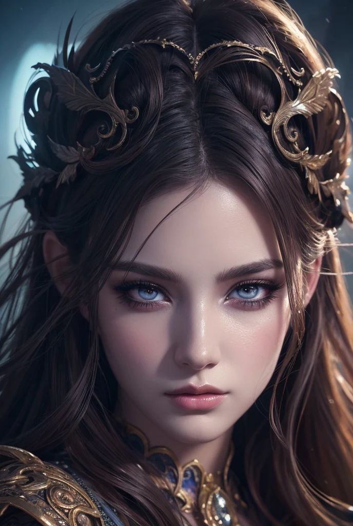 A close-up portrait of a girl with a regal steampunk aesthetic. She has dark hair styled in elegant curls, with a pair of goggles resting on her head adorned with brass gears and intricate designs. Her hands are raised, forming a heart shape, and are adorned with lace gloves, brass rings, and a bracelet made of intertwined gears. The nails are painted a deep bronze with metallic accents. The lighting is warm with a golden glow, highlighting the steampunk elements and creating a rich, vintage atmosphere