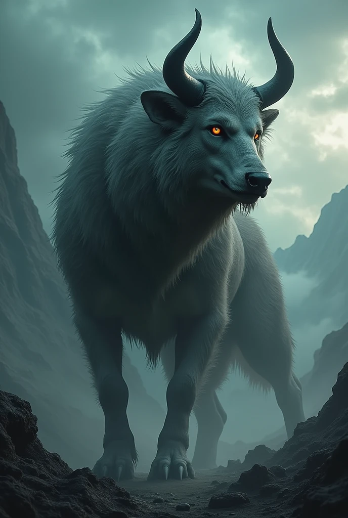 Combination of a bull and a wolf howling