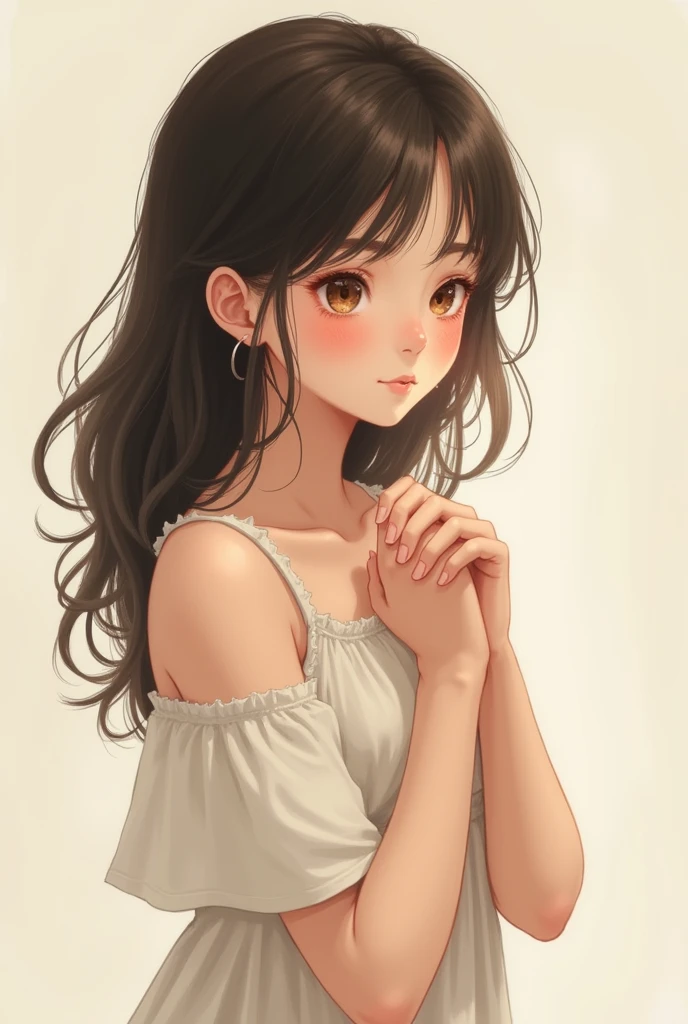 One girl, chest, Blushing,