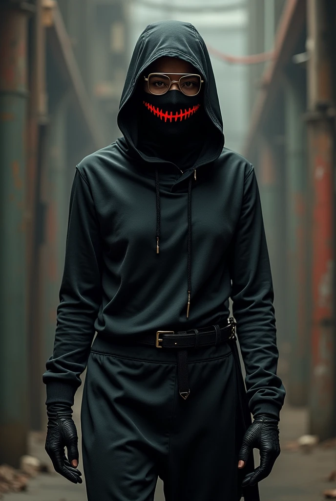 Ninja with black and red smile and glasses